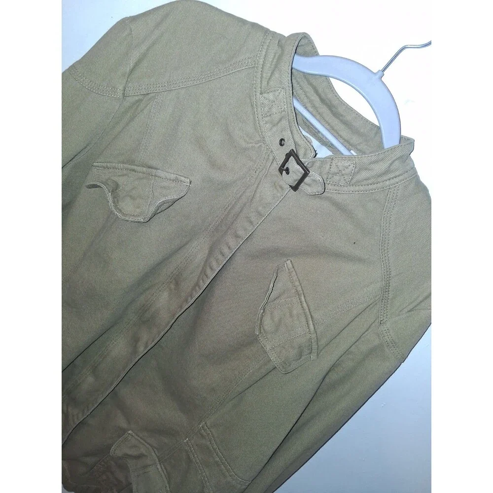 Bob Timberlake Women's Utility Military Safari Jacket Khaki Cargo Buckle Collar
